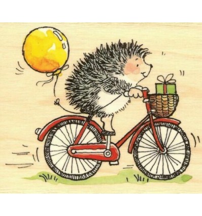 Holzstempel Igel auf Fahrrad - Penny Black