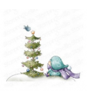 Cling Stempel Girl with Christmas Tree and Bird - Stamping Bella