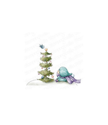 Cling Stempel Girl with Christmas Tree and Bird - Stamping Bella