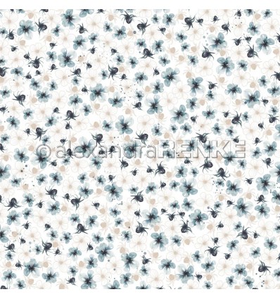 Scrapbooking Papier Aquarellblumen Bleu gestreut klein - Alexandra Renke