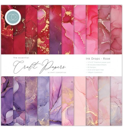 Scrapbooking Papier Ink Drops - Rose - 12" x 12" - Craft Consortium