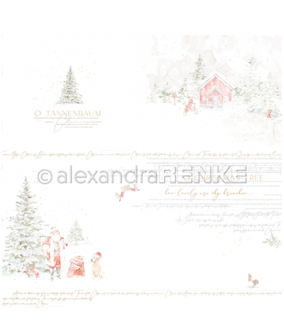 Scrapbooking Papier Santa mit roter Weihnachthütte - Alexandra Renke