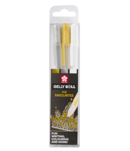 Penna gel Gelly Roll, bianco, oro, argento, 3 pezzi - Sakura