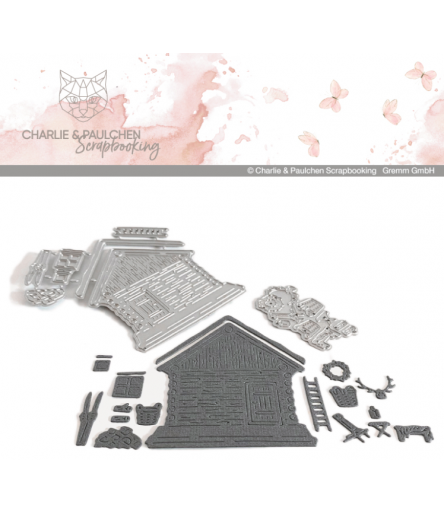 Pochoirs à découper Noël en forêt Maison en rondins