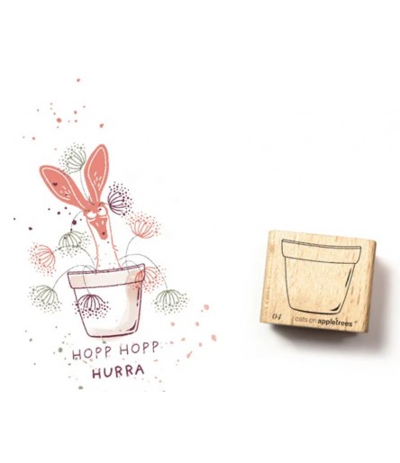 Stamp flower pot - cats on appletrees