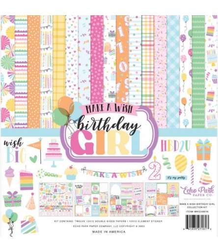Scrapbooking Papier Make a Wish Birthday Girl, 12" x 12" - Echo Park