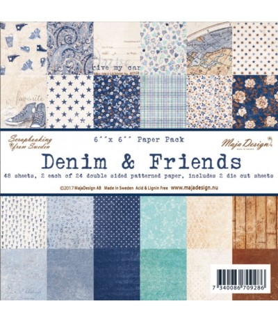 Scrapbooking Papier Denim & Friends - 6" x 6" - Maja Design