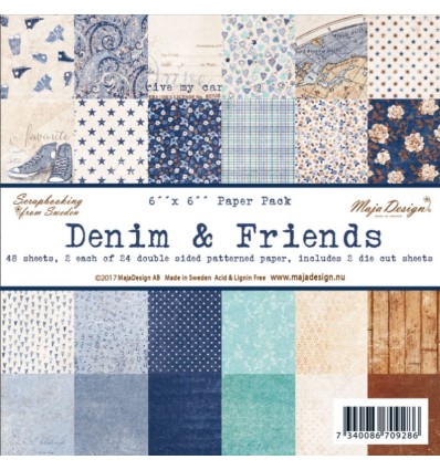Scrapbooking Papier Denim & Friends - 6" x 6" - Maja Design