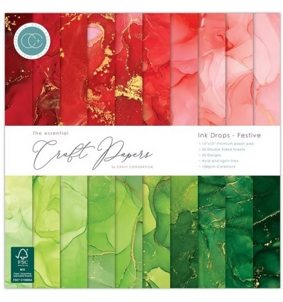 Scrapbooking Papier Ink Drops - Festive- 12" x 12" - Craft Consortium