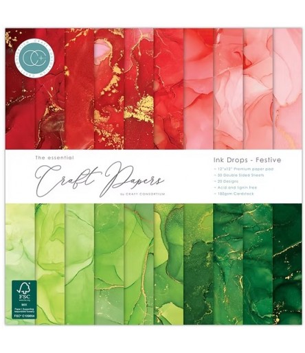 Scrapbooking Paper Ink Drops - Festive - 12" x 12" - Craft Consortium