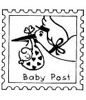 Briefmarke Storch Babypost Stempel