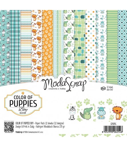 Scrapbooking Papier Color of Puppies, 15x15cm - Moda Scrap