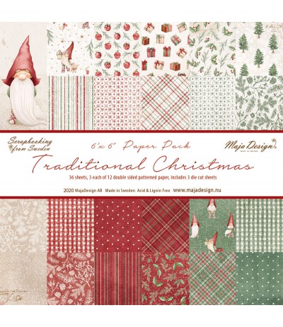Scrapbooking Papier -Traditional Christmas - 6" x 6" - Maja Design