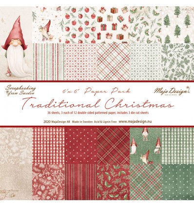 Scrapbooking Papier -Traditional Christmas - 6" x 6" - Maja Design